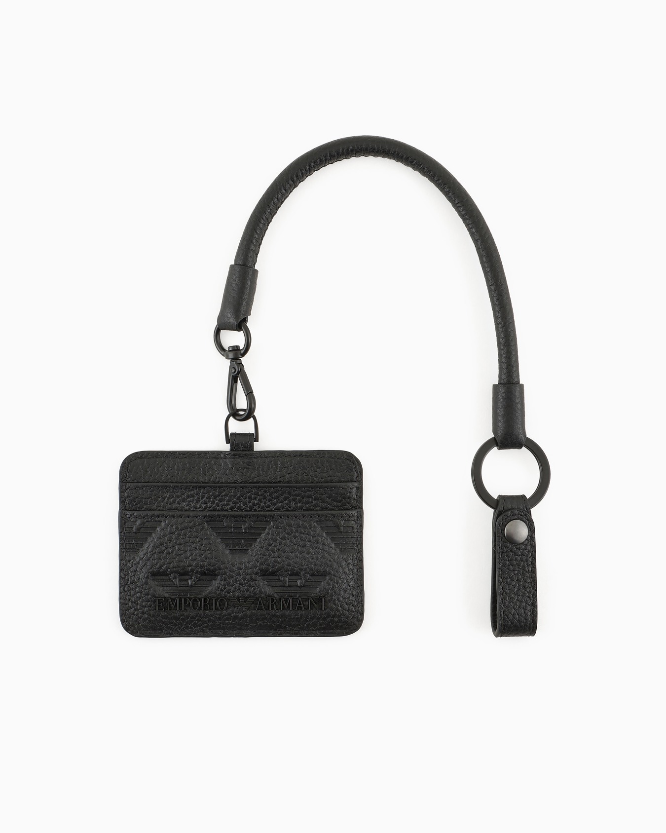 Leather card holder with all-over embossed eagle and clip Slide 0
