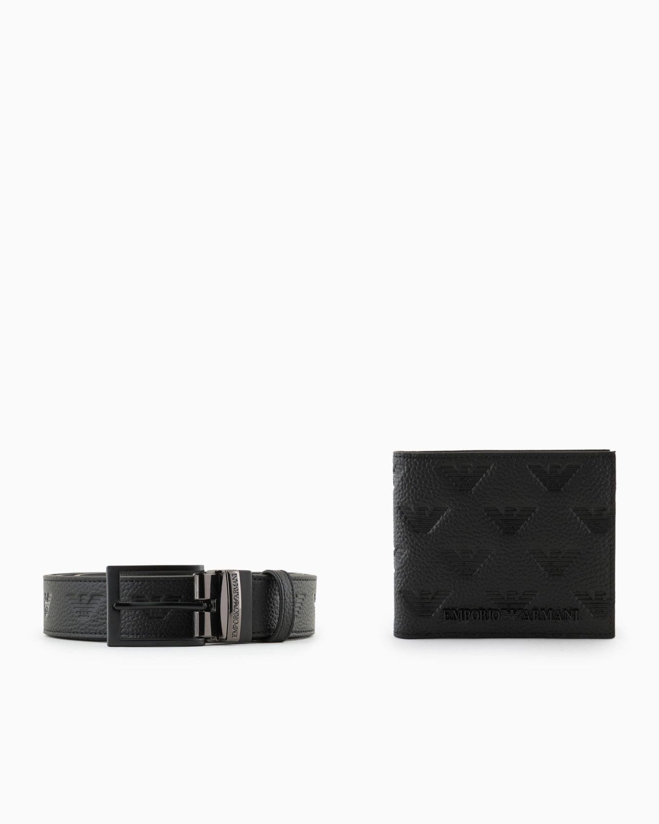 Gift box with leather wallet and belt with all-over embossed eagle Slide 0