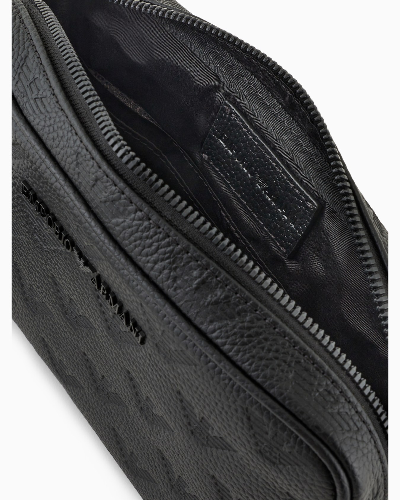 Leather washbag with all-over embossed eagle Slide 2