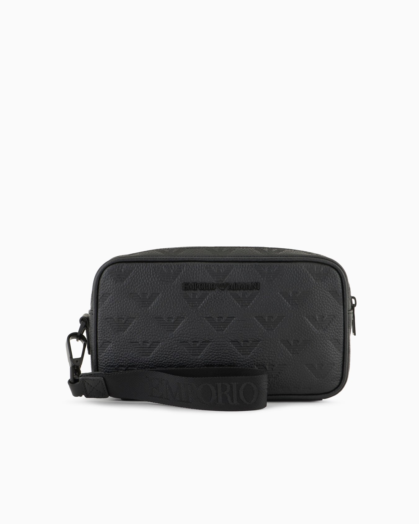 Leather washbag with all-over embossed eagle Slide 0
