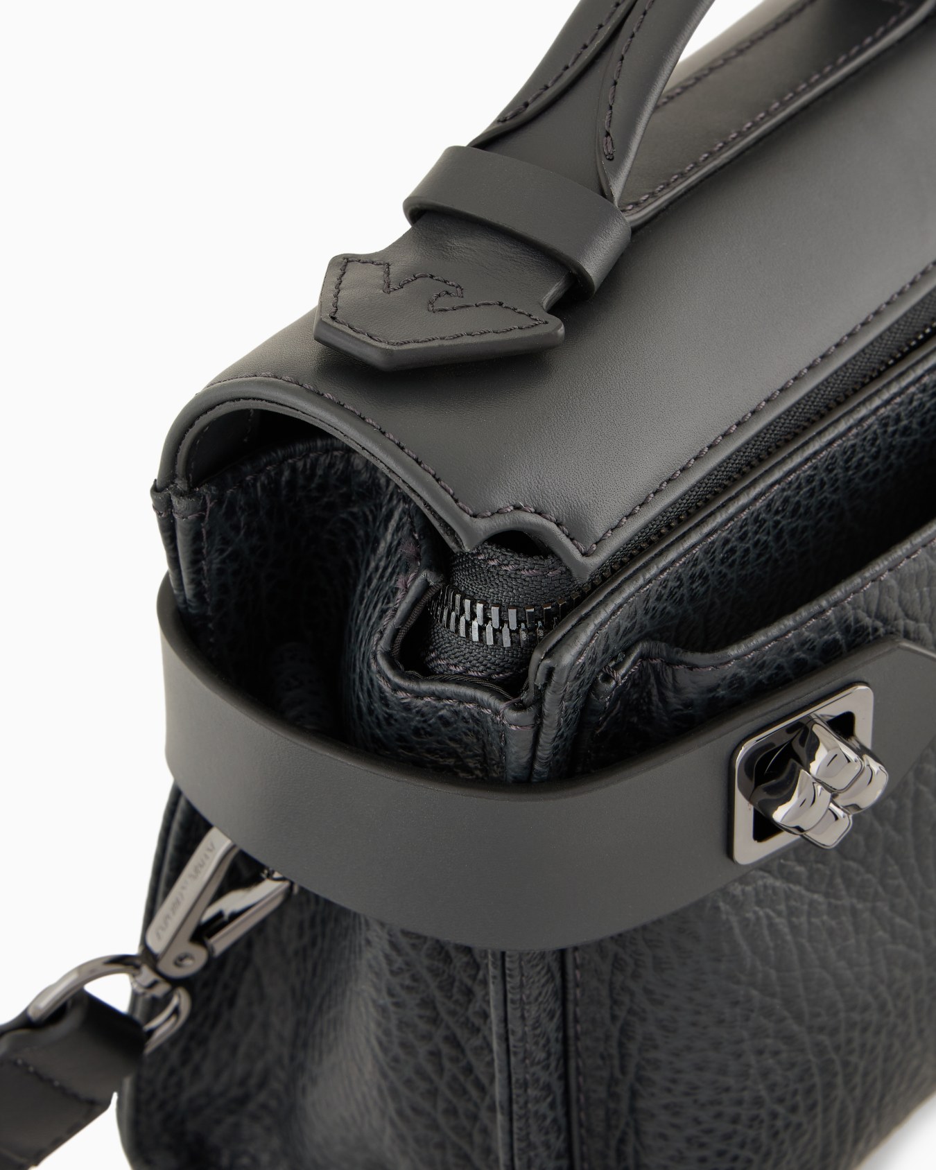 Pebbled-leather mini tote bag with smooth leather details Slide 5