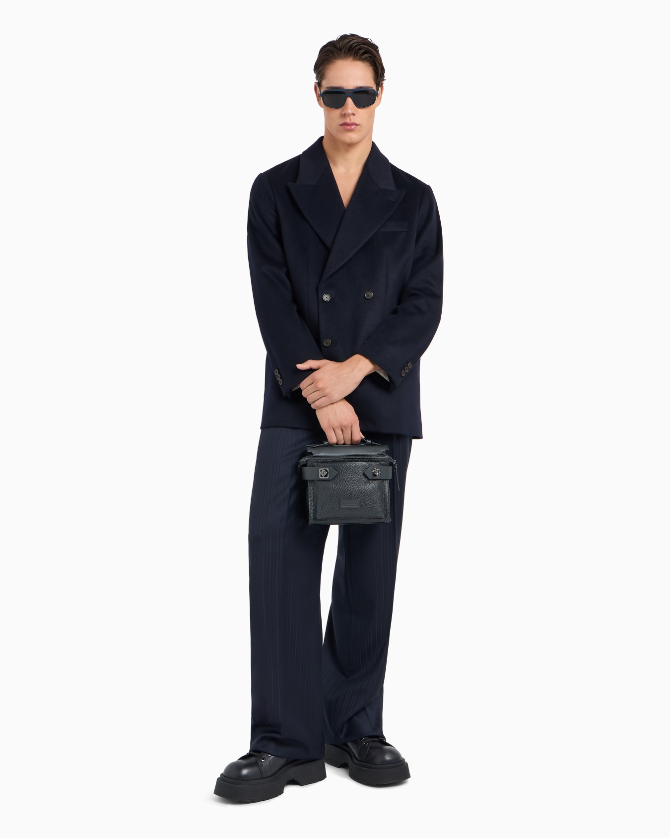Pebbled-leather mini tote bag with smooth leather details Slide 6