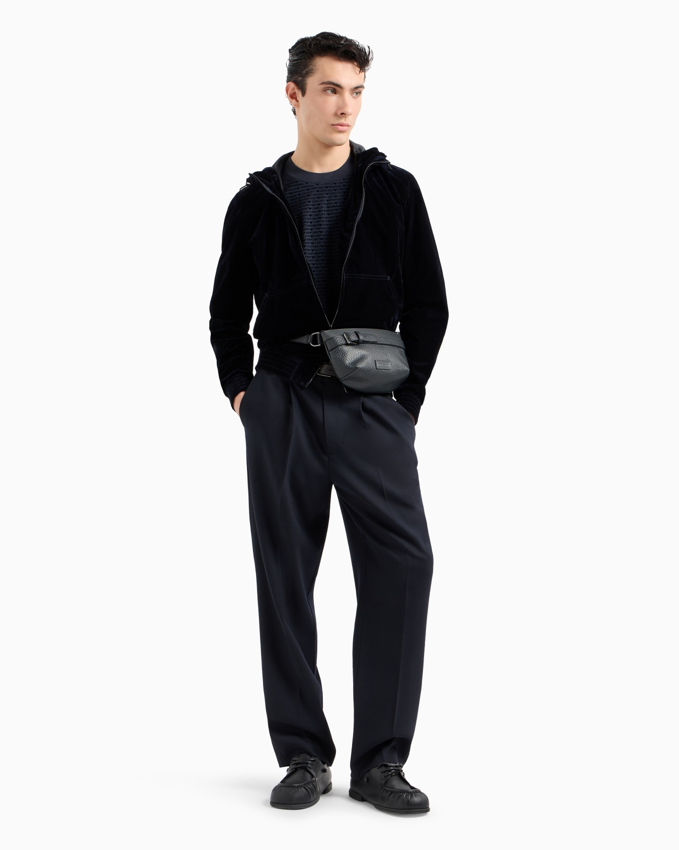 Pebbled-leather belt bag with smooth leather details Slide 5