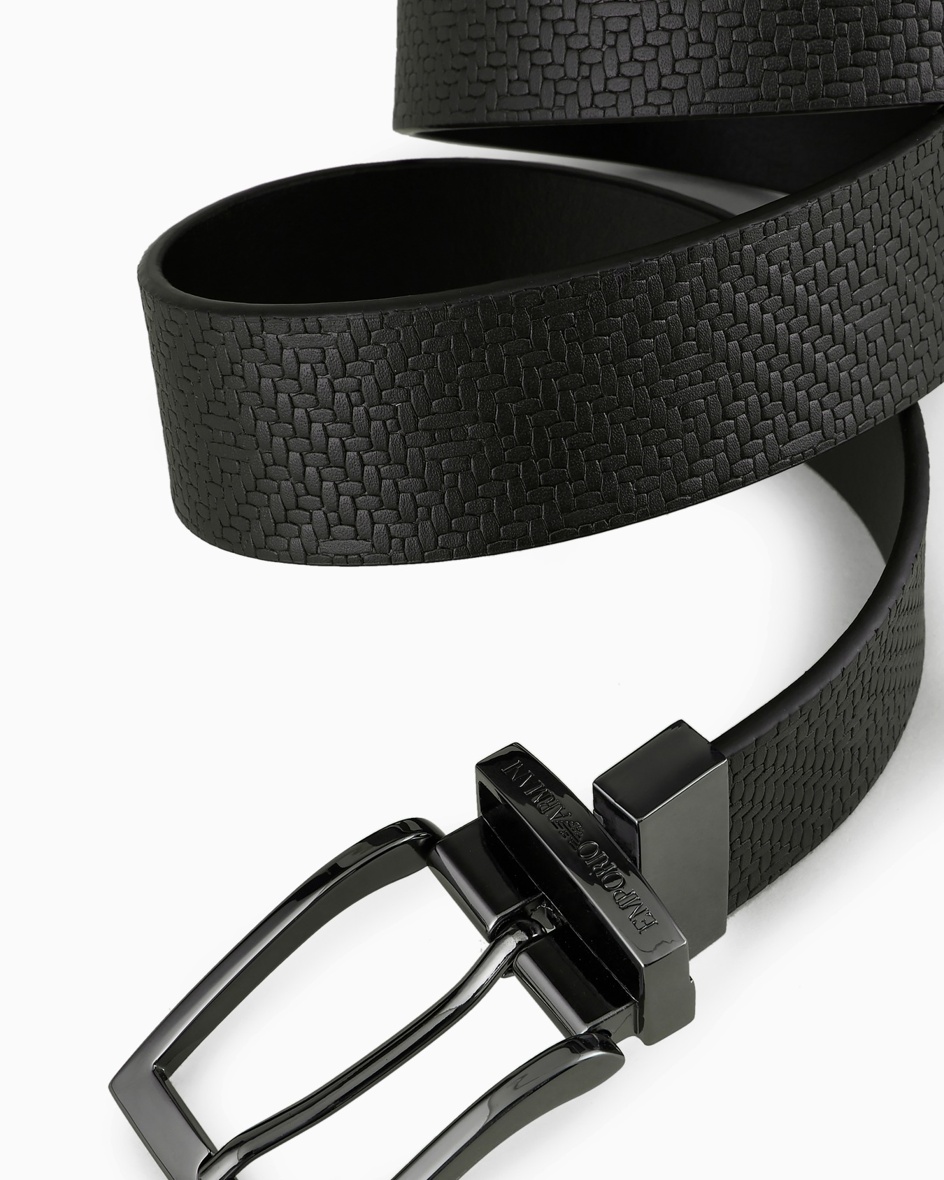 Reversible leather belt in weave print Slide 1