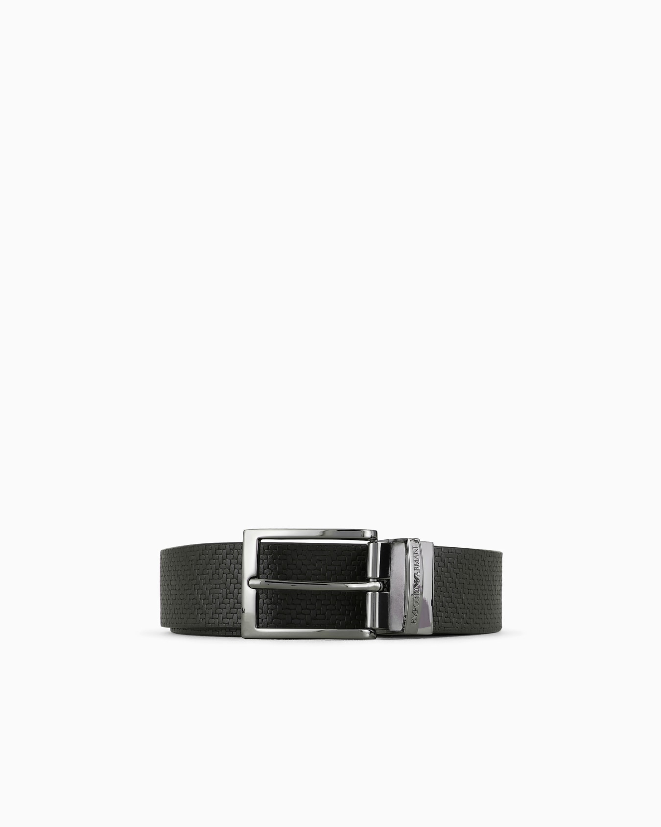 Reversible leather belt in weave print Slide 0