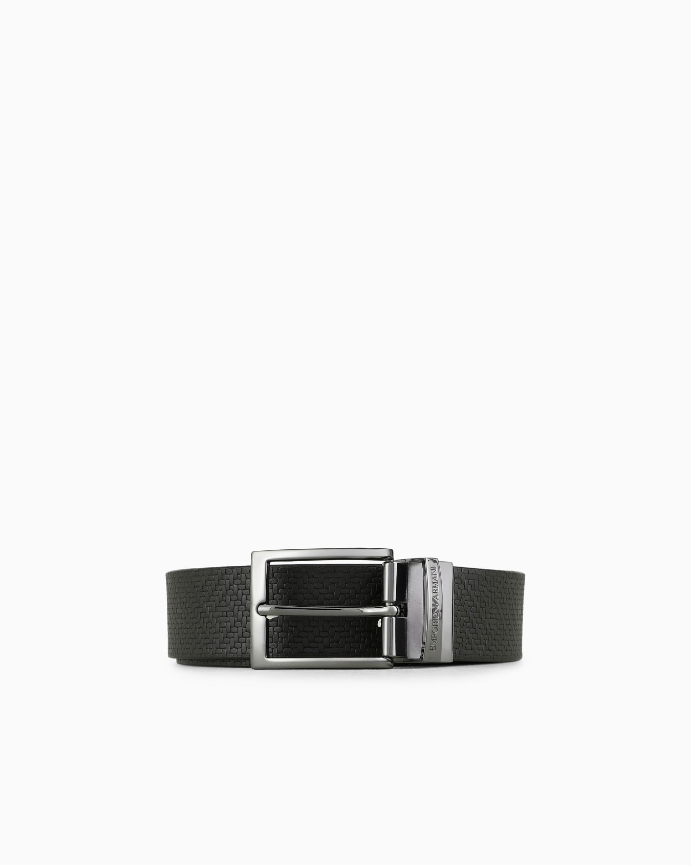 Reversible leather belt in weave print Slide 0