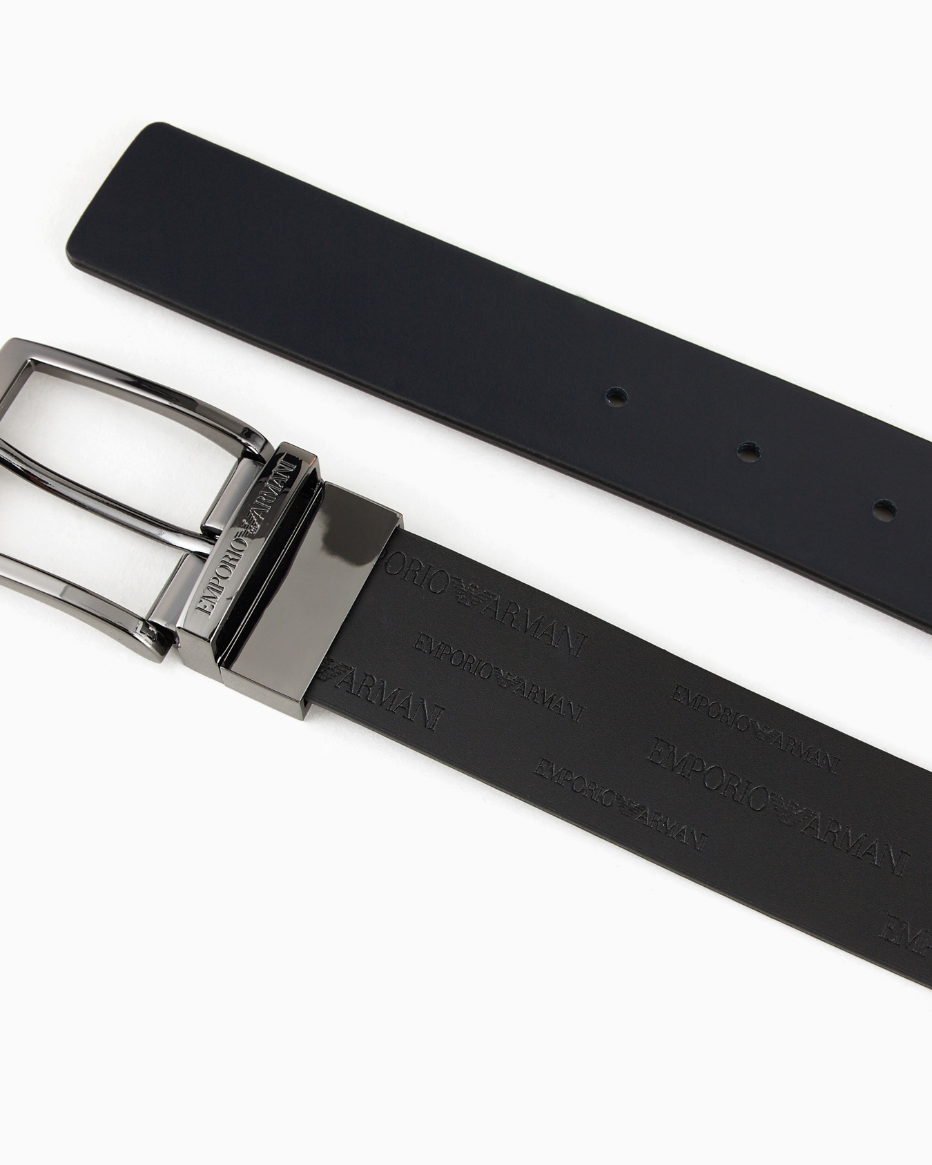Reversible leather belt with all-over embossed lettering Slide 3