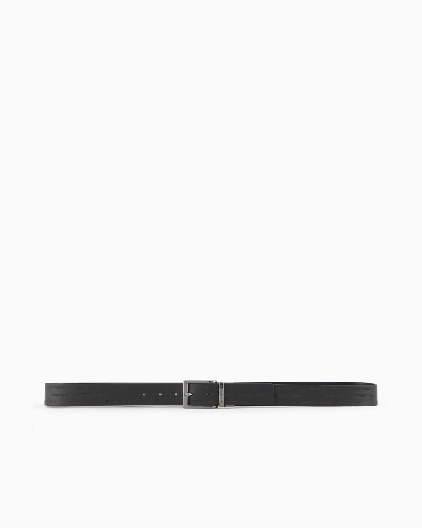 Reversible leather belt with all-over embossed lettering Slide 2