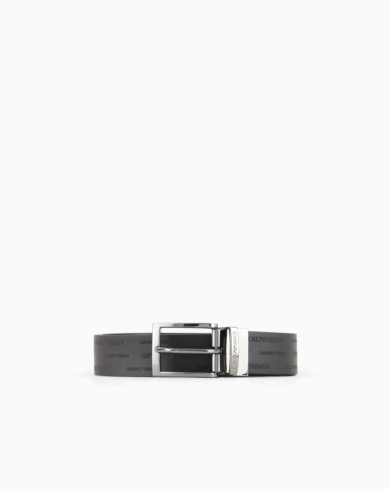 Reversible leather belt with all-over embossed lettering Slide 0
