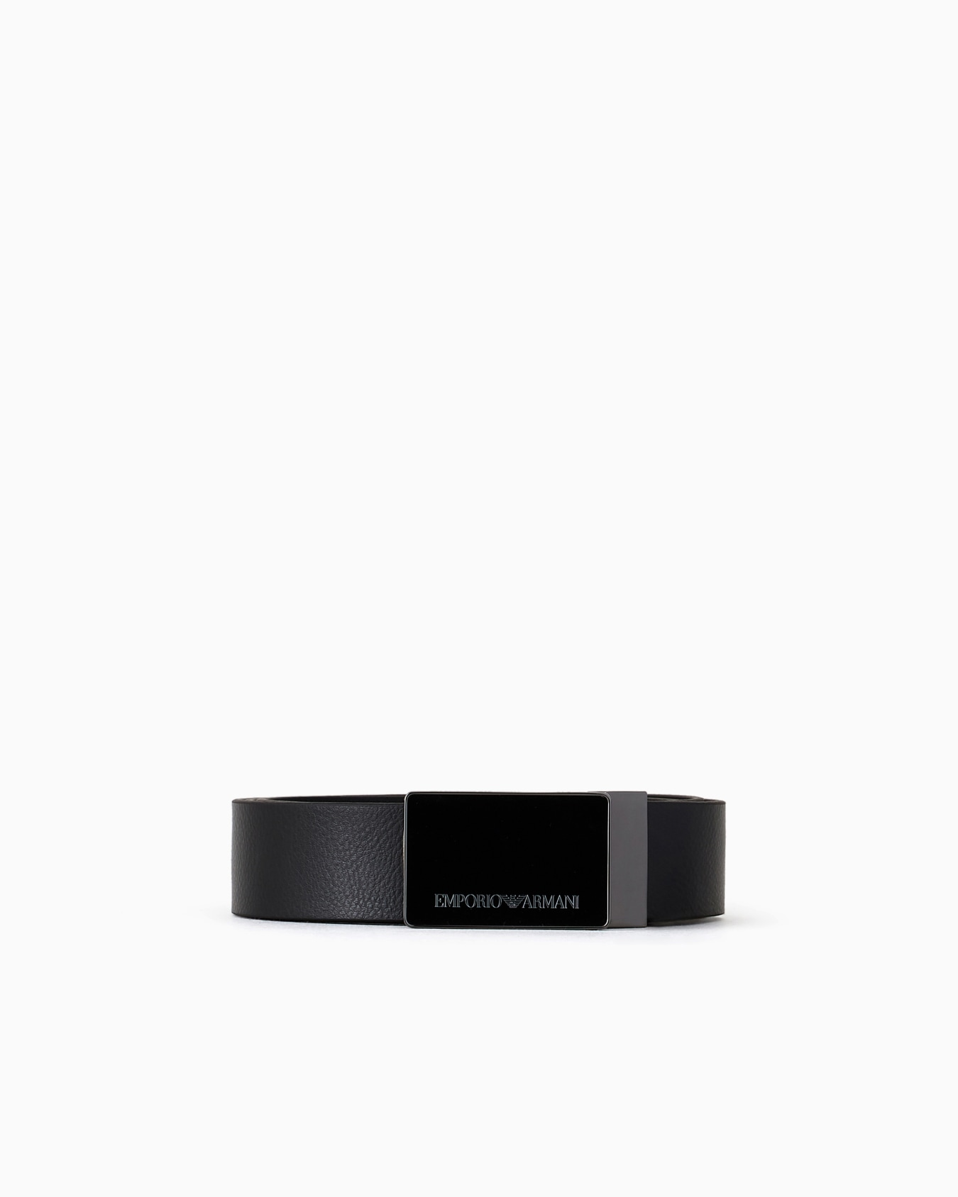 Pebbled leather belt with plate Slide 0