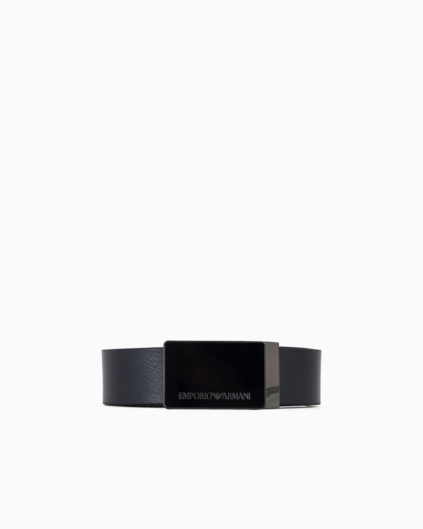Pebbled leather belt with plate Slide 0