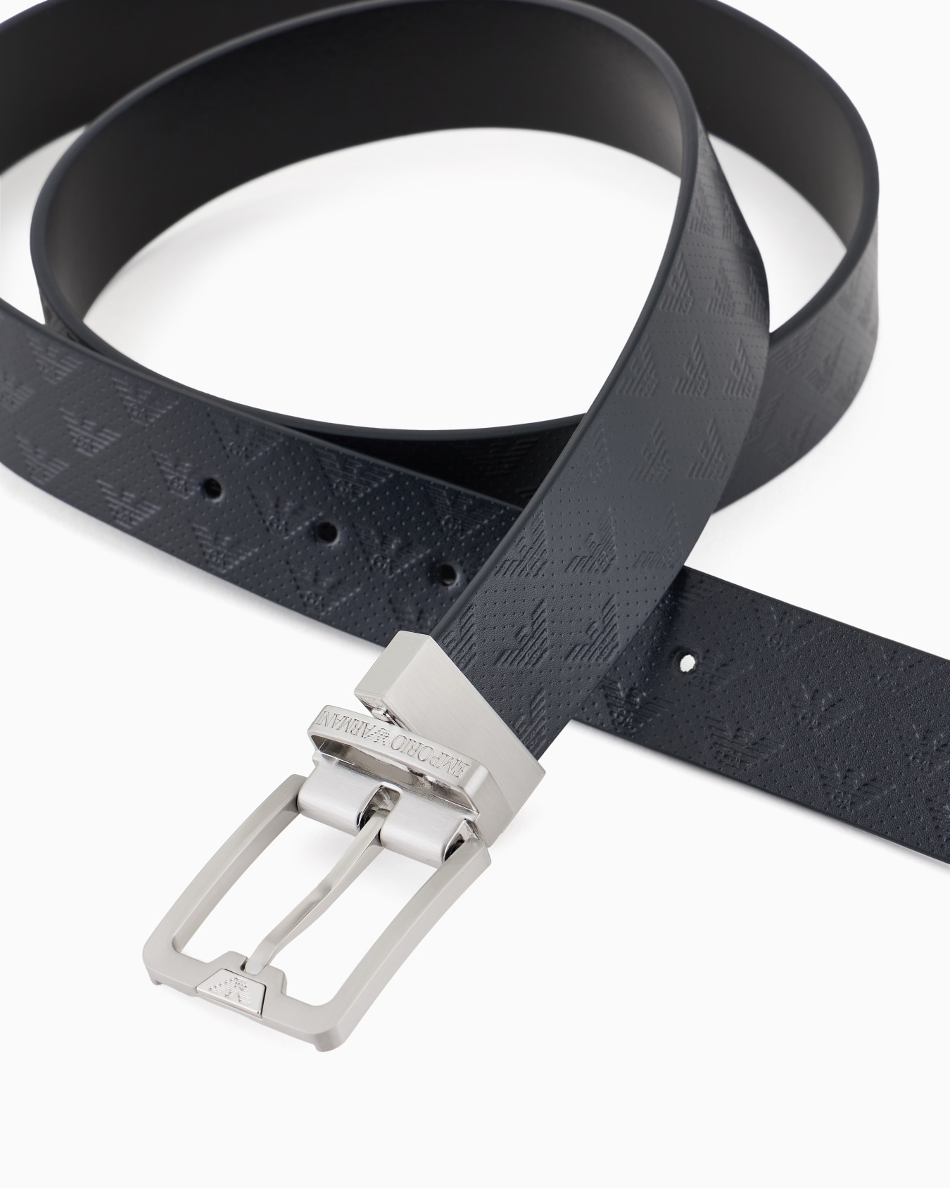 Leather belt with all-over embossed eagle Slide 1