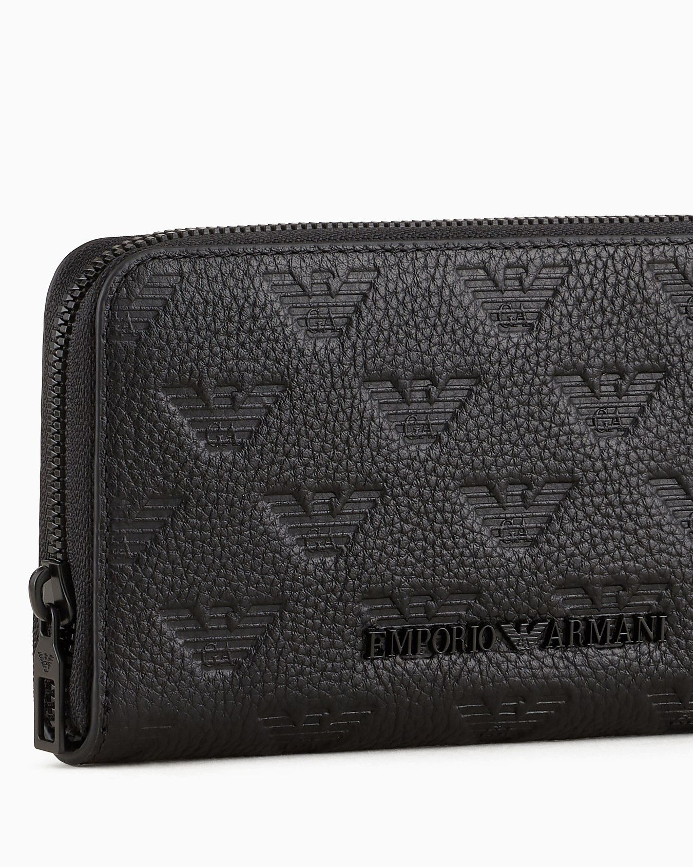 Zip-around leather wallet with all-over embossed eagle Slide 3