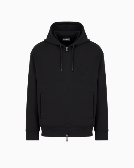 Armani Sudadera con capucha y cremallera de punto doble con logotipo de águila grabado