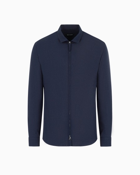 a|x armani exchange Slim-fit cotton seersucker shirt with zip