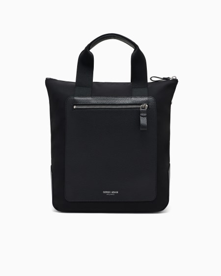 a|x armani exchange Small shopper bag in recycled nylon and pebbled leather