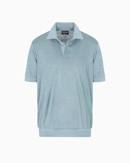 a|x armani exchange Short-sleeved polo shirt in linen jersey