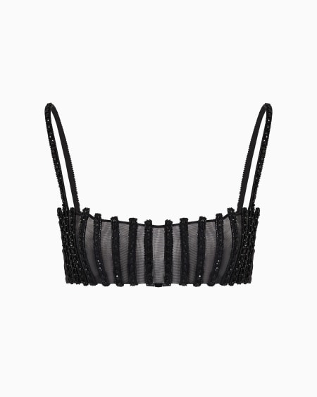 a|x armani exchange Embroidered stretch tulle bandeau top
