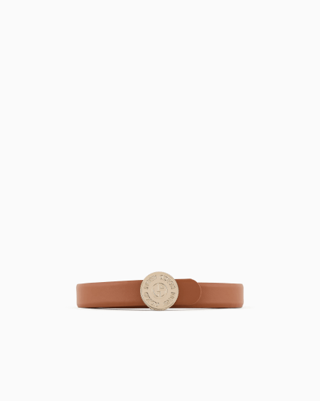 a|x armani exchange Slim leather belt with round buckle