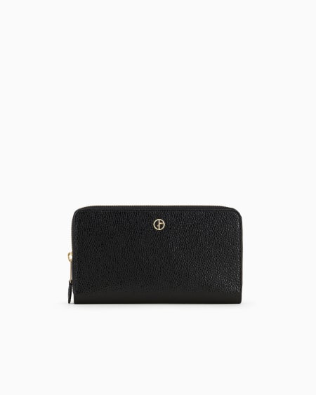 a|x armani exchange La Prima wraparound-zip wallet in rice-grain effect patent leather