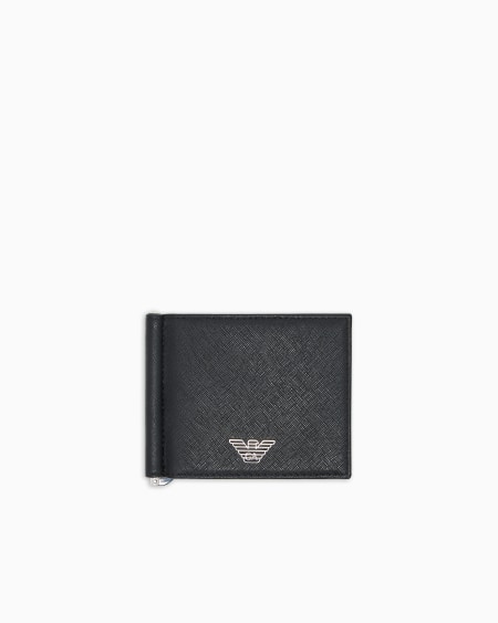 Armani Cartera compacta de piel saffiano regenerada con placa de águila ASV