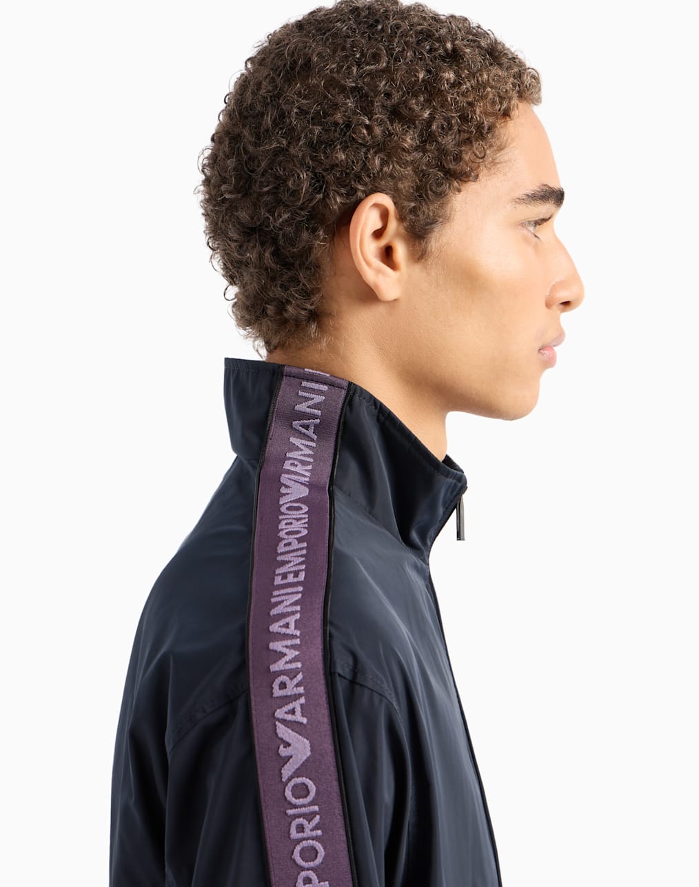 Hooded, water-repellent nylon blouson with logo patch | Emporio