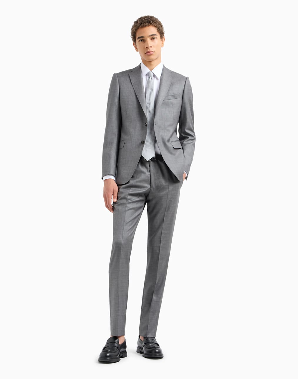 Light wool cloth single-breasted suit with printed yarn | Emporio