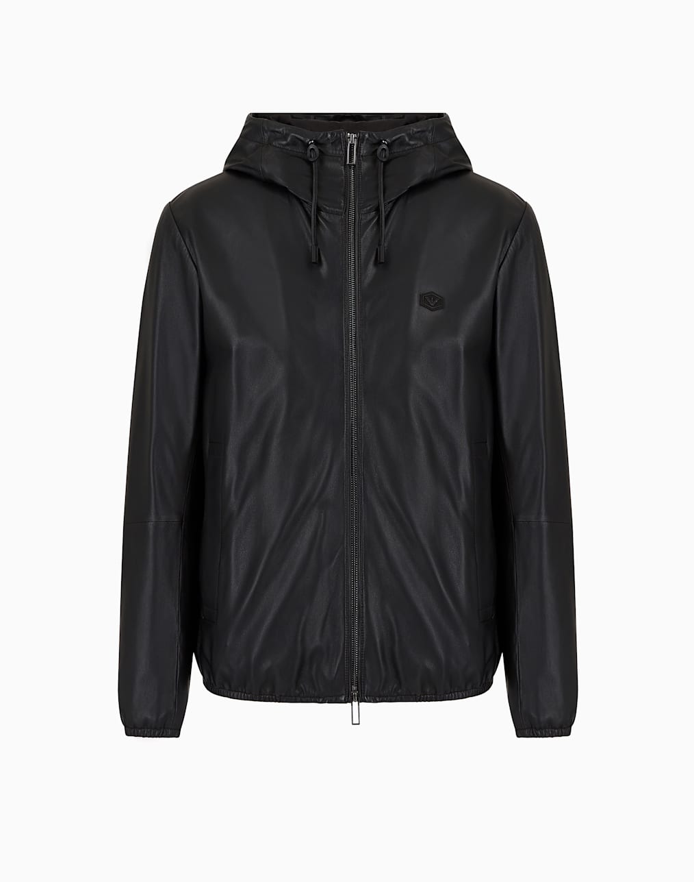 Hooded, water-repellent nylon blouson with logo patch | Emporio
