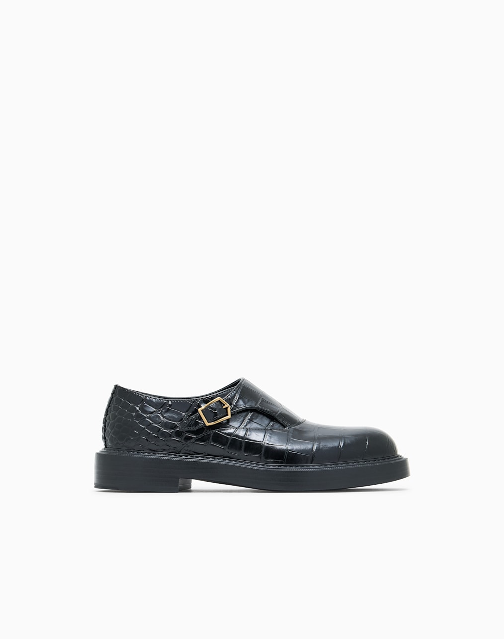 モンクストラップ-カフスキン-クロコダイルプリント-ブラック--emporio-armani