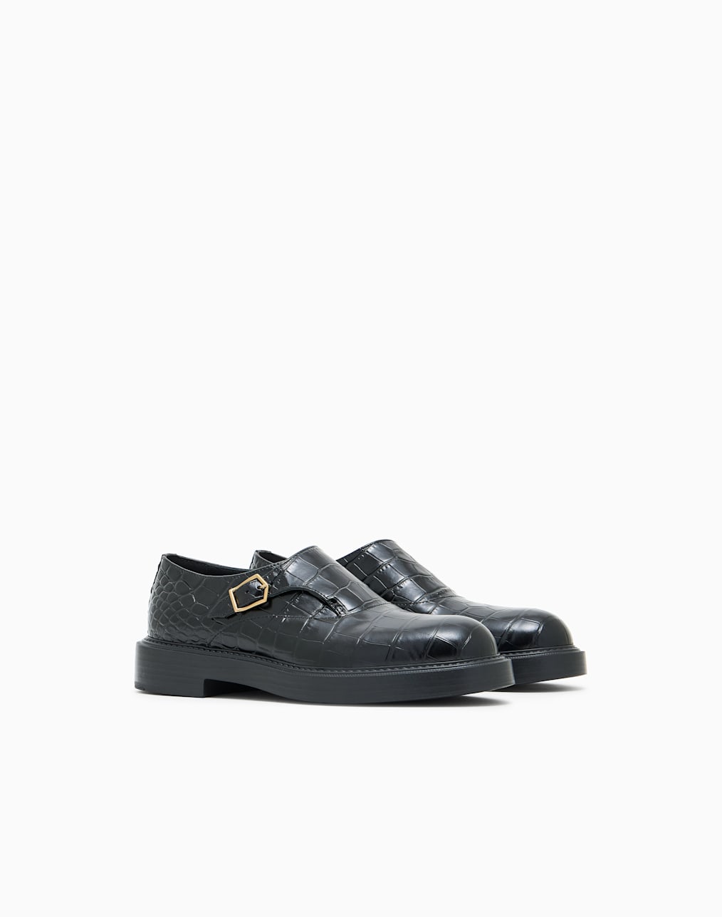 モンクストラップ-カフスキン-クロコダイルプリント-ブラック--emporio-armani