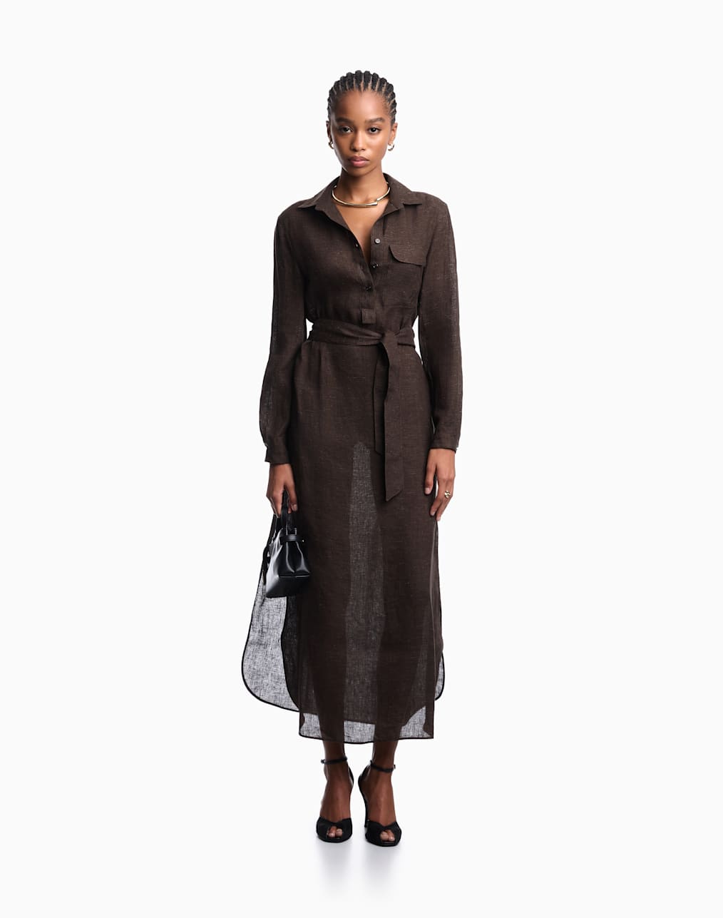 abito-con-fusciacca-in-chambray-di-lino-icon-marrone--emporio-armani