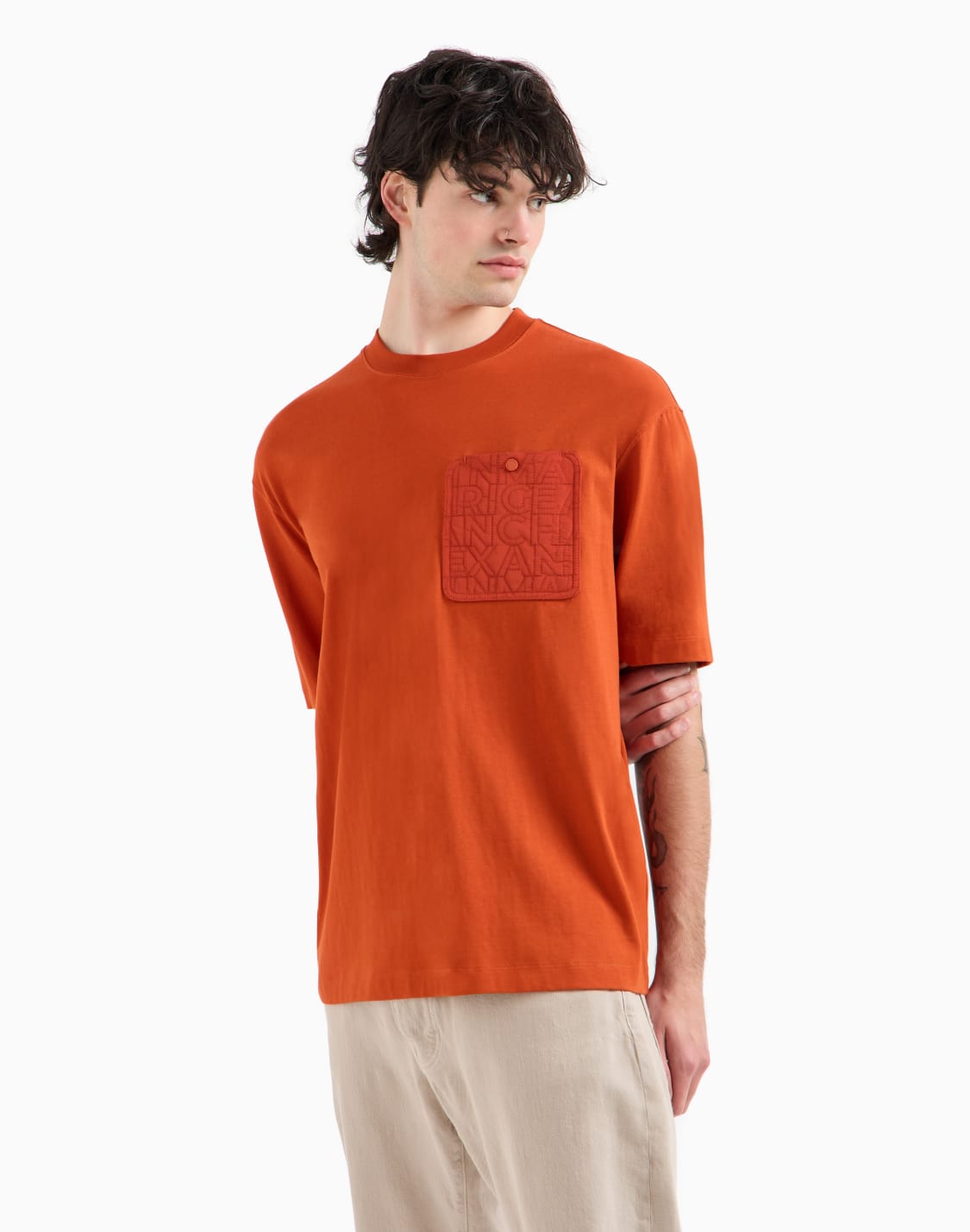 relaxed-fit-t-shirt-with-contrast-pocket-in-asv-cotton-orange--armani-exchange
