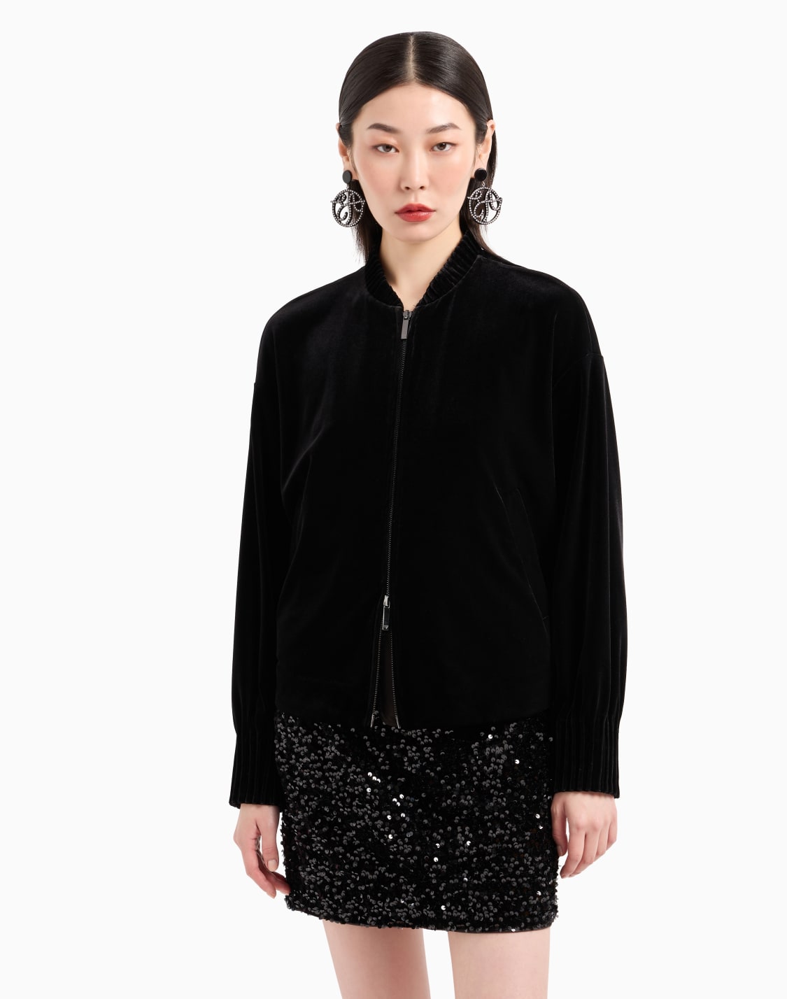 cazadora-de-chenilla-con-pliegues-negro--emporio-armani