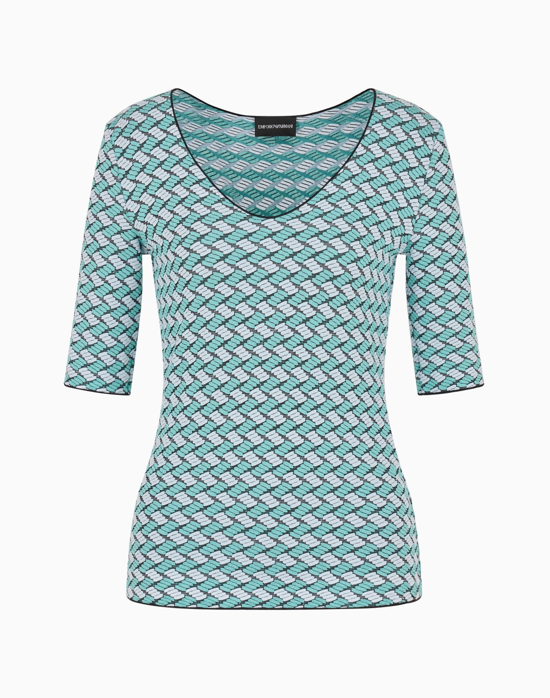 short-sleeved-v-neck-jumper-in-embossed-jacquard-jersey-green--emporio-armani