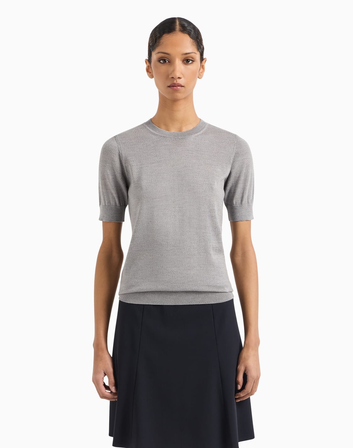 short-sleeved-jumper-in-plain-knit-pure-virgin-wool-grey--emporio-armani