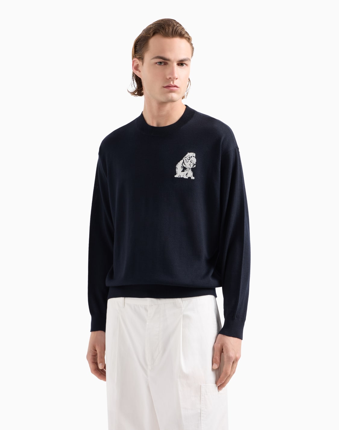 plain-knit-virgin-wool-jumper-with-french-bulldog-embroidery-navy-blue--emporio-armani