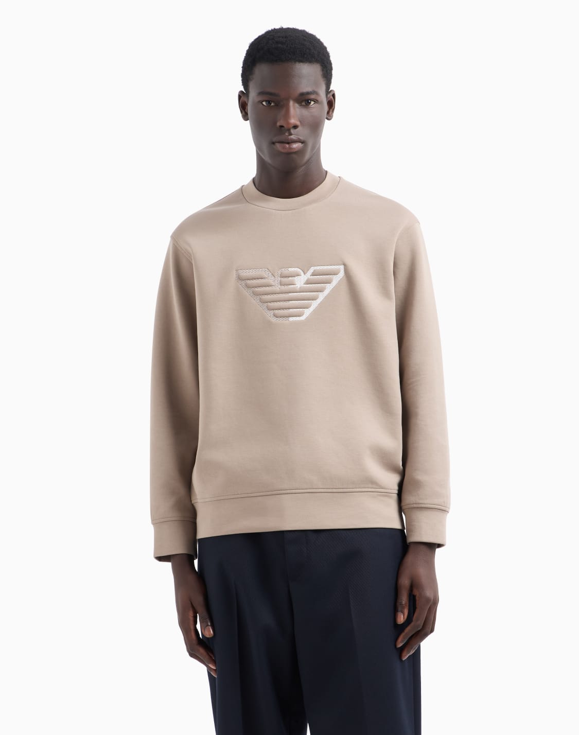 double-jersey-sweatshirt-with-embossed-oversized-eagle-on-a-chevron-background-beige--emporio-armani