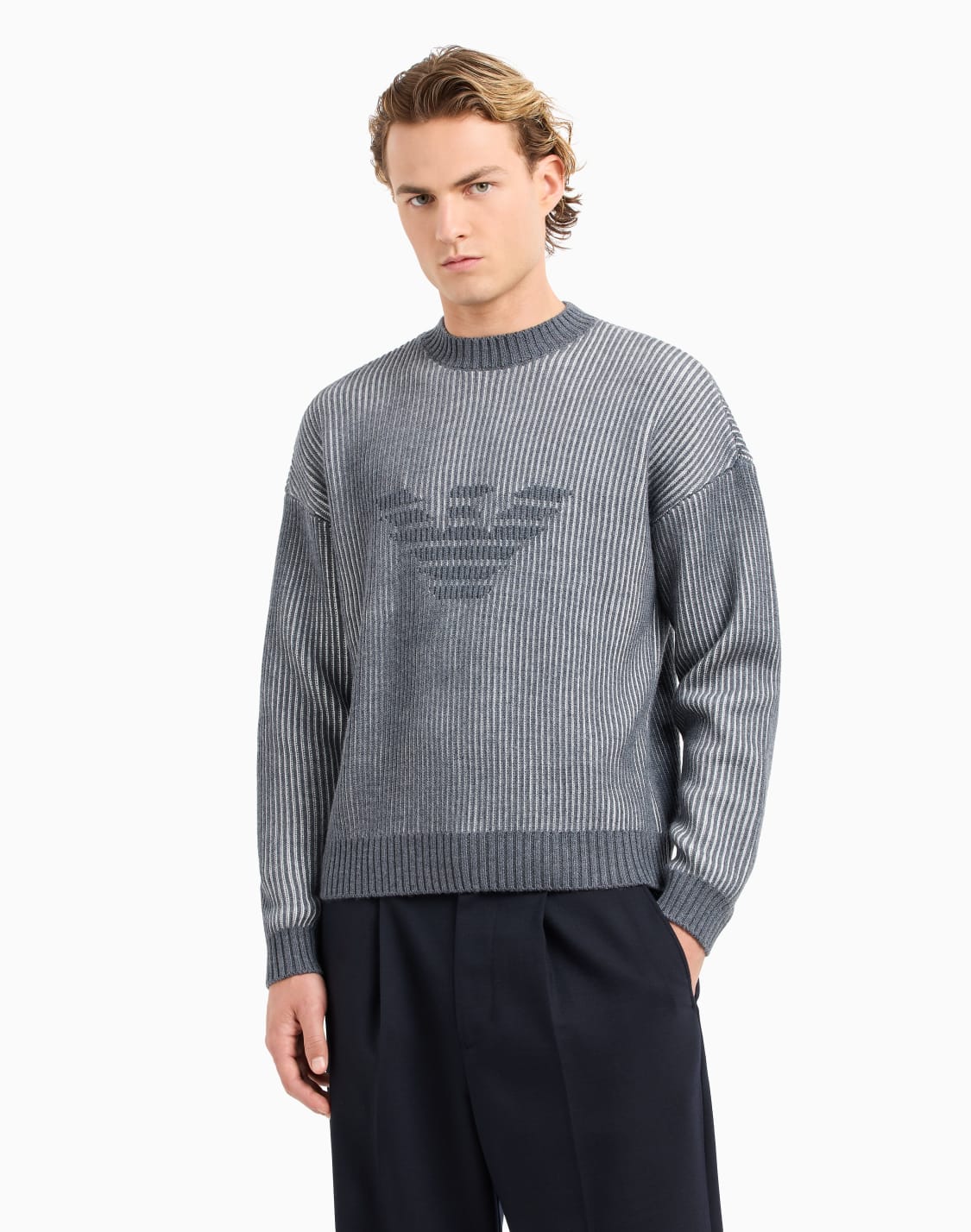jersey-de-canal-ingls-en-mezcla-de-lana-virgen-bicolor-gris--emporio-armani