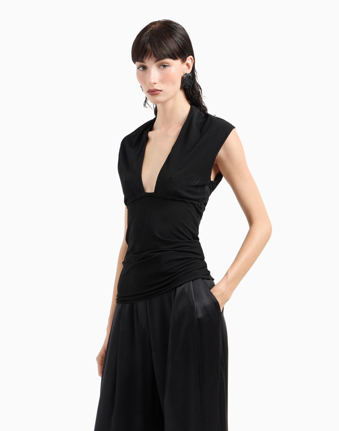 top-de-manga-corta-en-punto-de-crep-de-viscosa-asv-negro--giorgio-armani