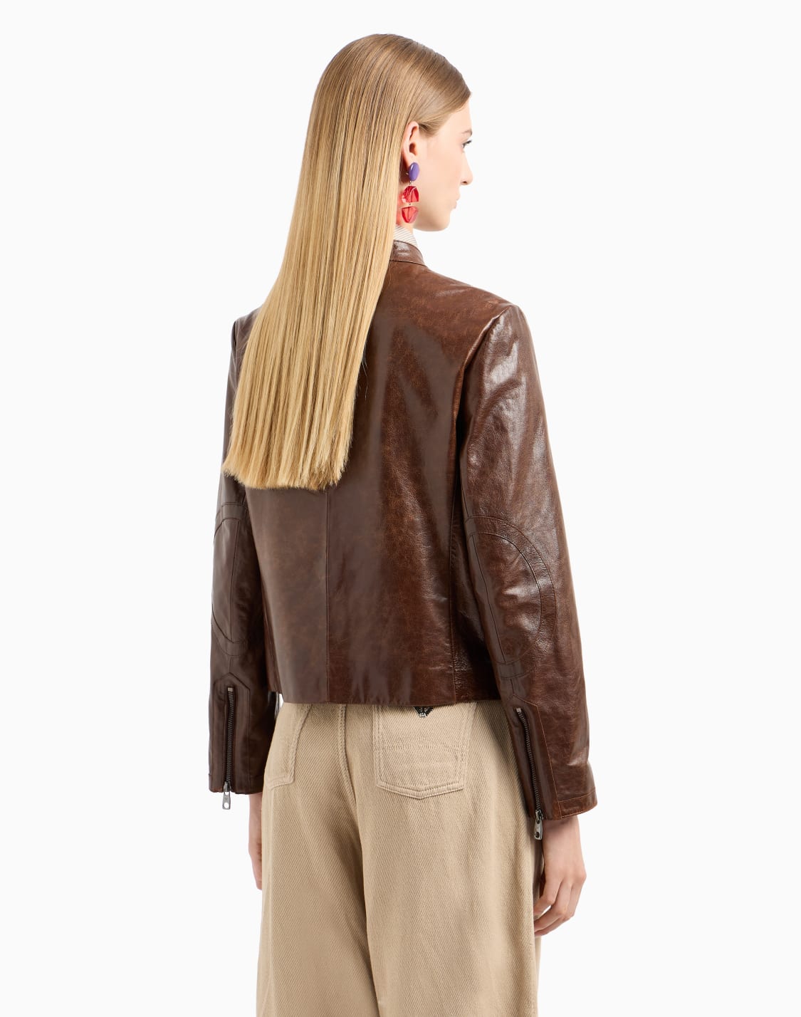Emporio Armani leather Zip up Best outer Brown 48