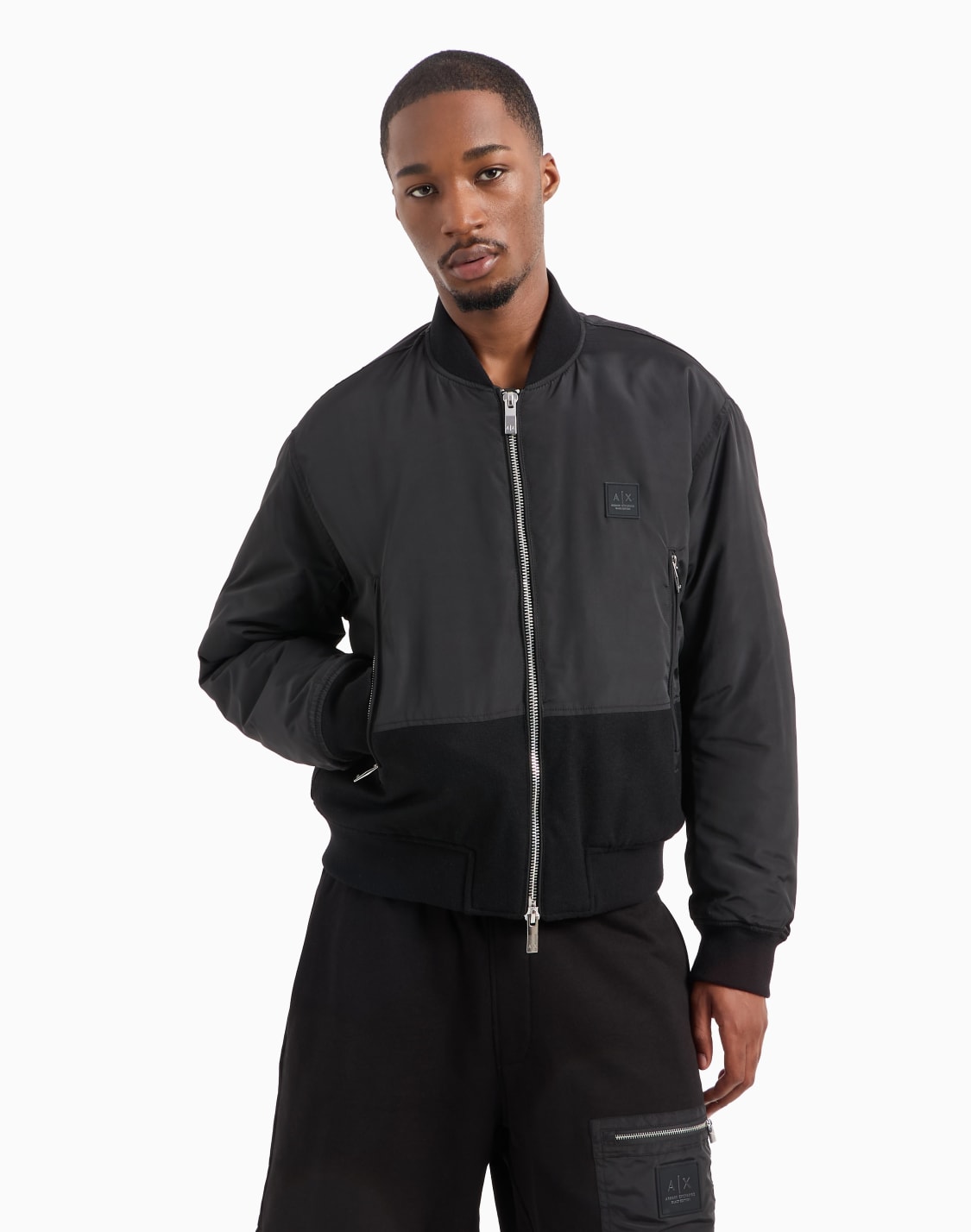 bomber-jacket-in-opaque-fabric-with-velvet-insert-black--armani-exchange