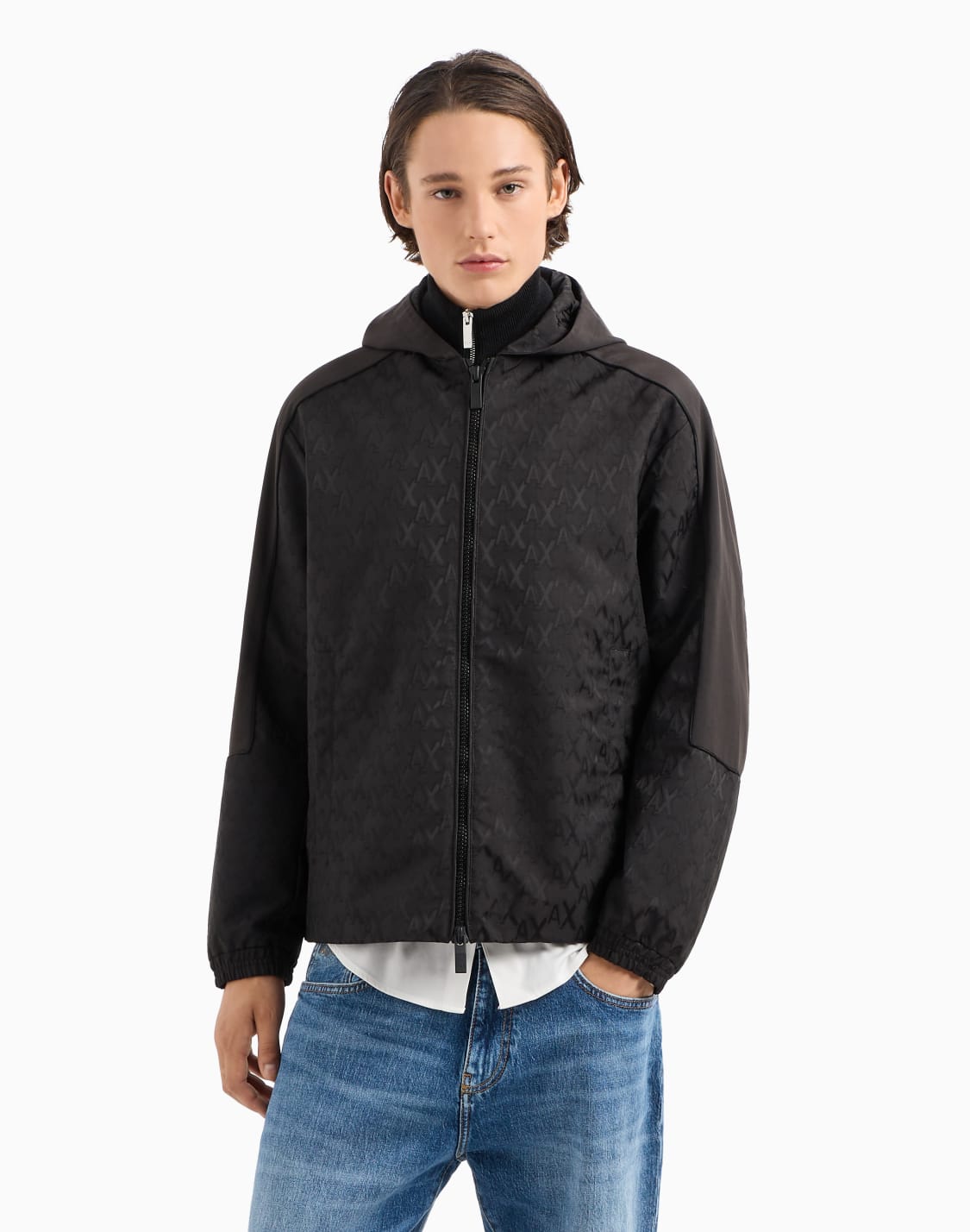 blouson-with-hood-in-monogram-coated-fabric-black--armani-exchange