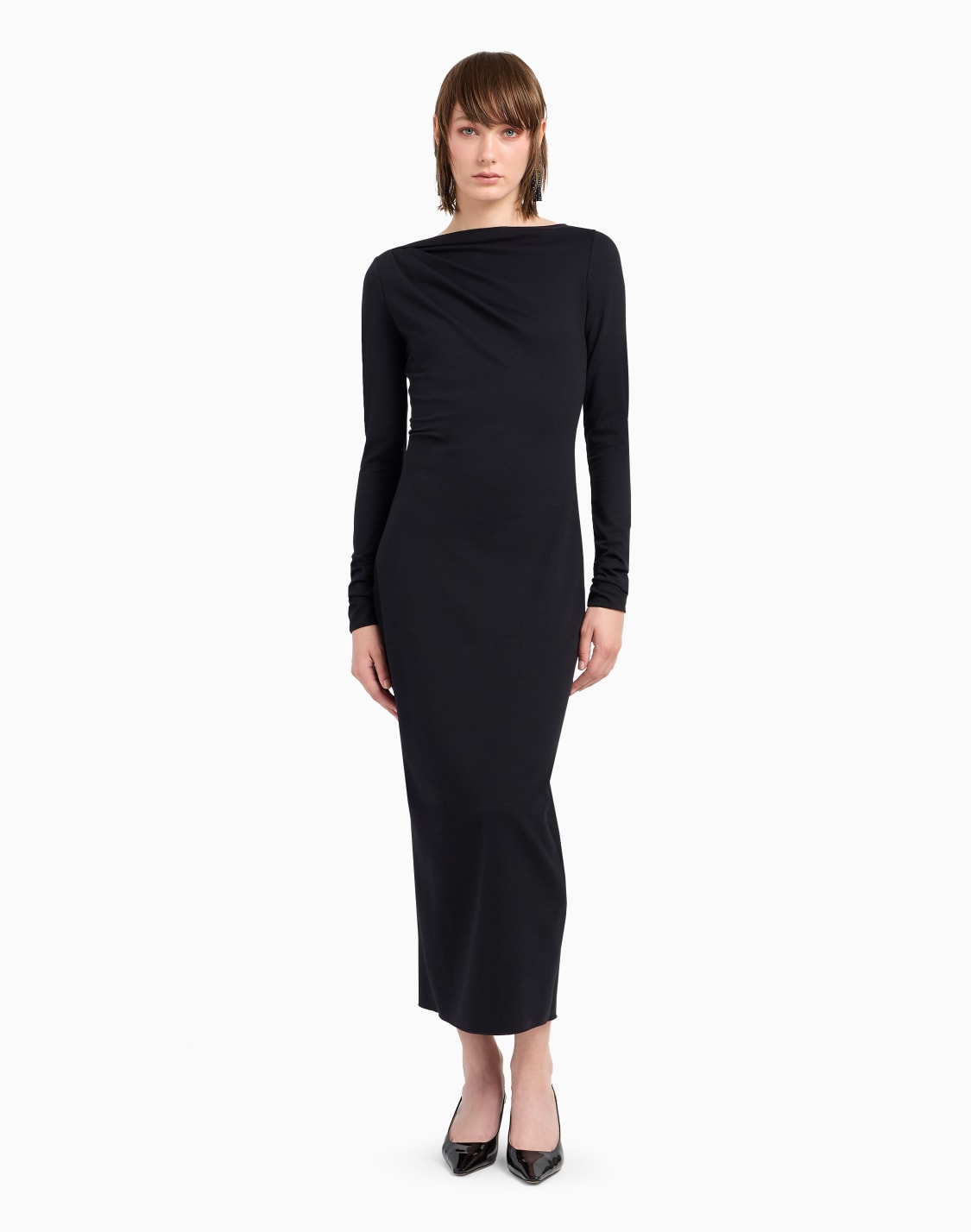 vestido-de-tubo-a-media-pierna-en-mezcla-de-lana-elstica-con-drapeado-negro--emporio-armani