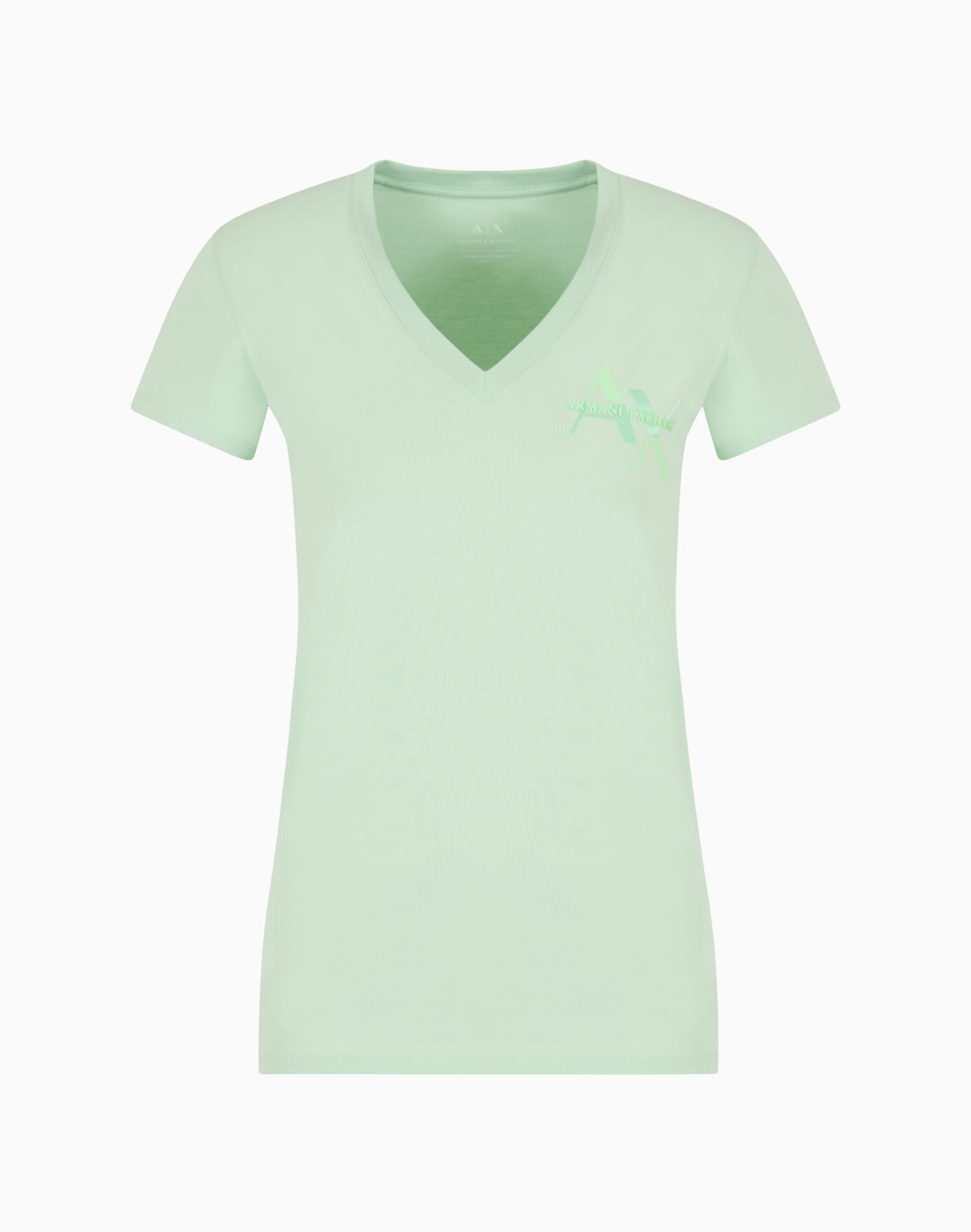 camiseta-slim-fit-con-cuello-de-pico-y-logo-metlico-en-tejido-asv-verde--armani-exchange
