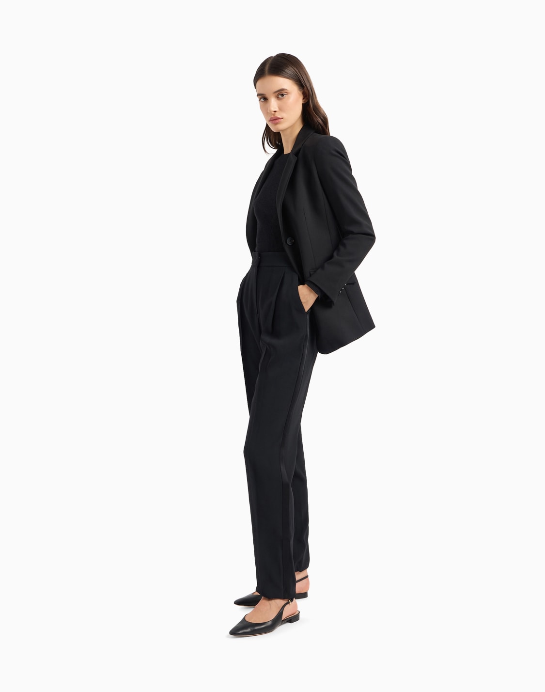 Emporio Armani black slacks with stripe detail