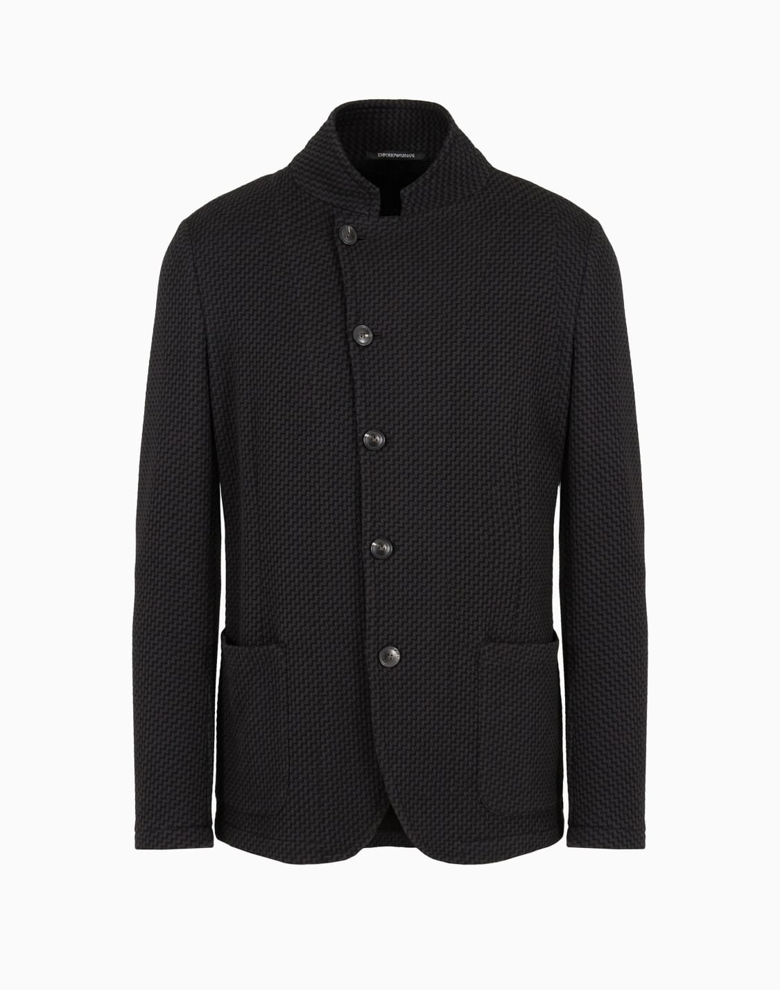 chaqueta-con-cuello-de-tira-y-cierre-descentrado-en-punto-efecto-3d-negro--emporio-armani