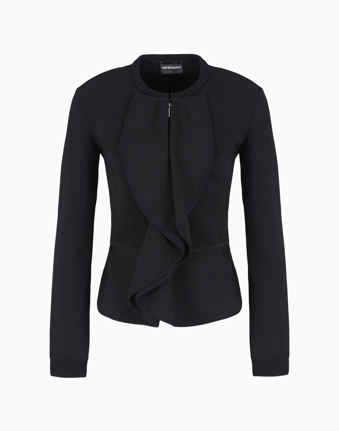 giacca-con-zip-e-rouches-in-tessuto-punto-milano-nero--emporio-armani