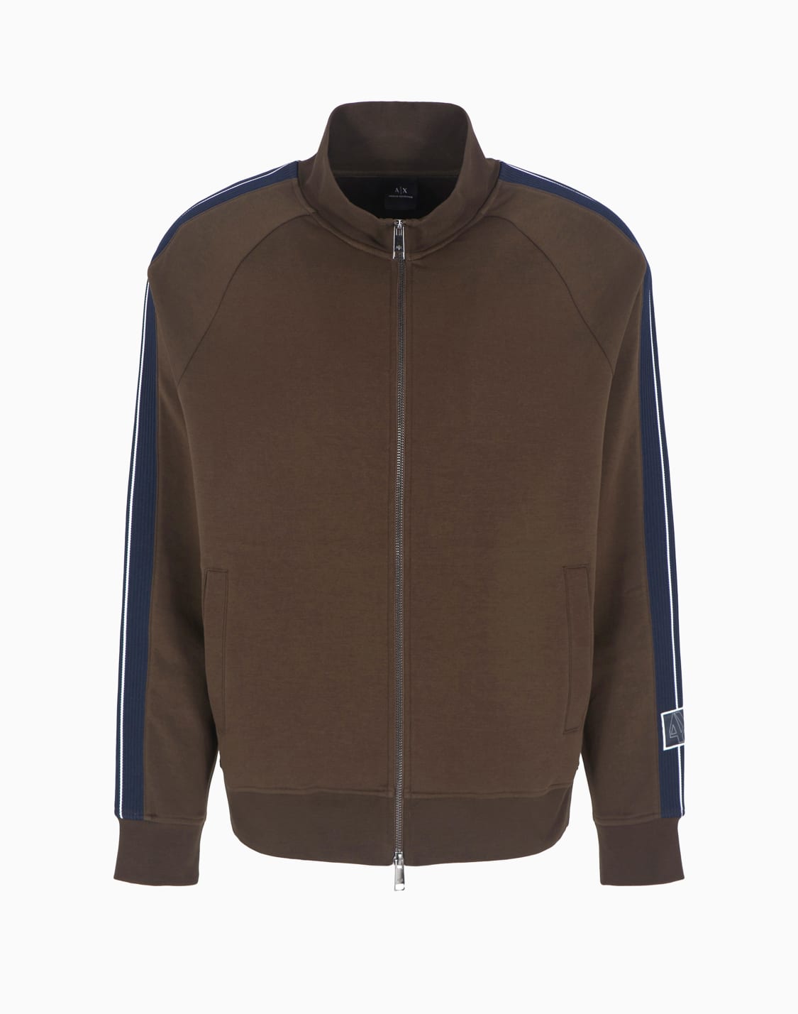 full-zip-sweatshirt-in-bonded-cotton-with-bands-on-the-sleeves-brown--armani-exchange