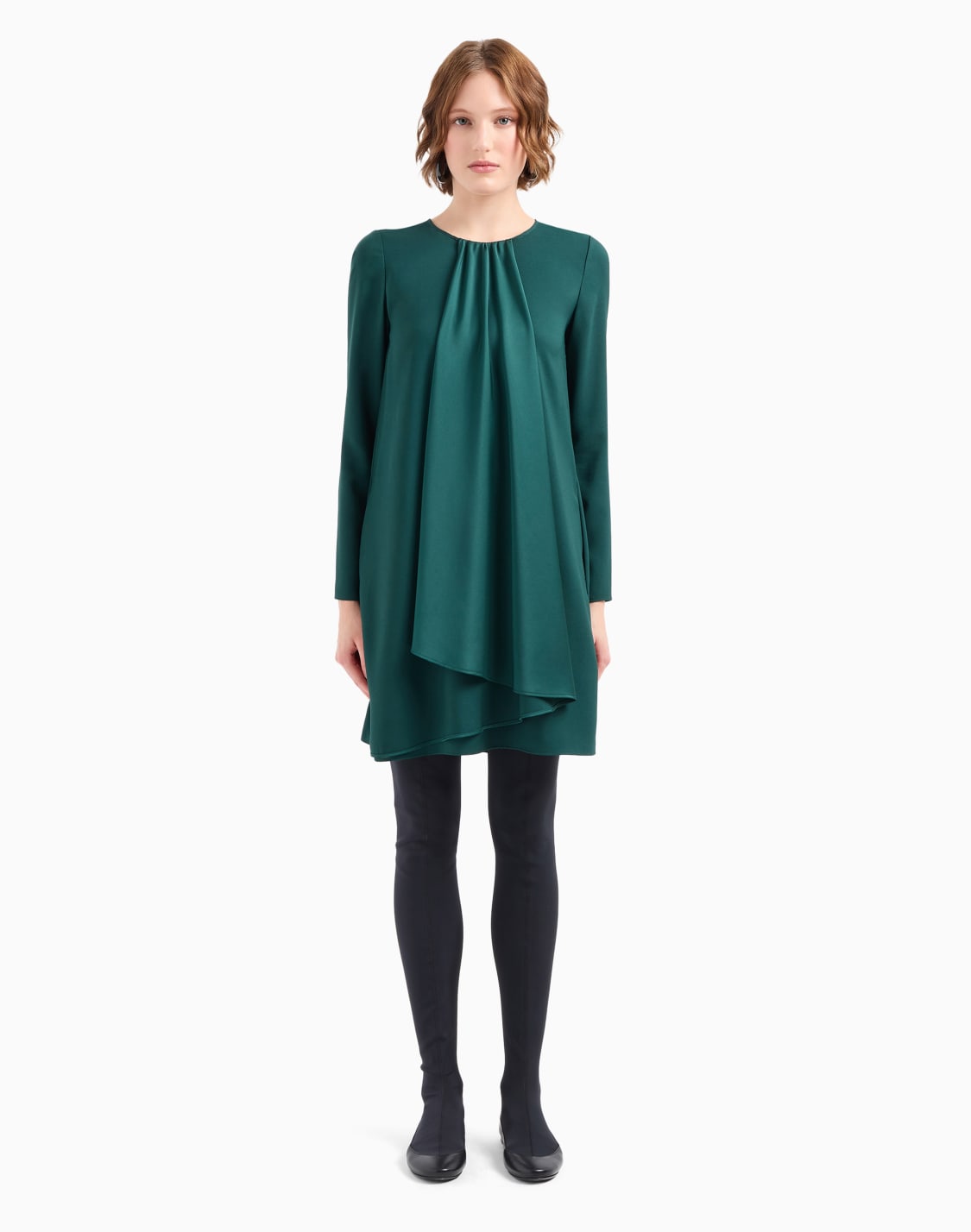 vestido-de-crep-de-satn-con-maxivolante-verde--emporio-armani