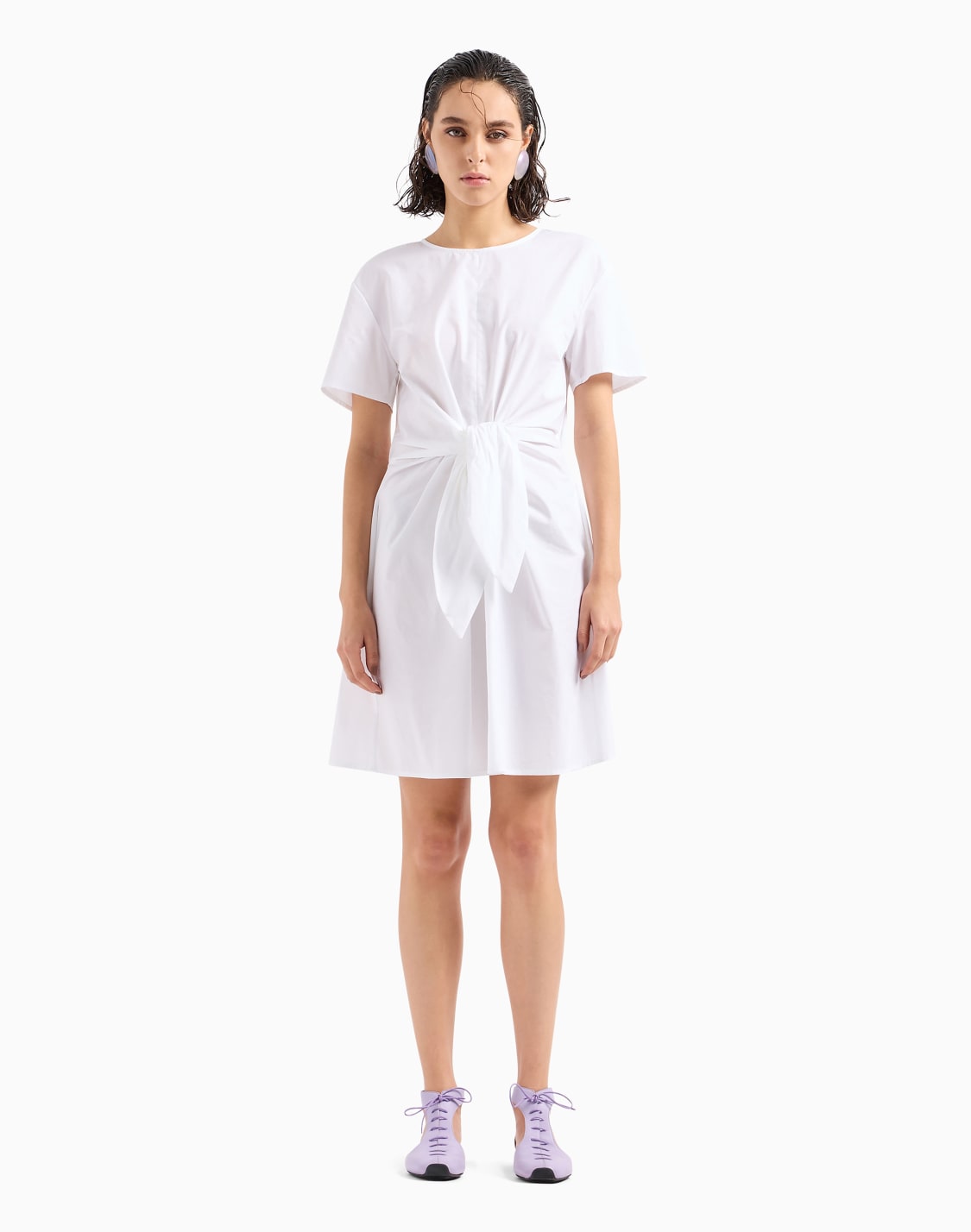 vestido-de-manga-corta-en-popelina-con-fajn-blanco--emporio-armani